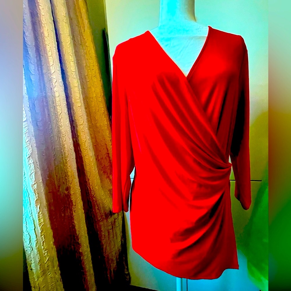 ANNE KLEIN hot red long sleeve XL dressy top: a bit stretchy